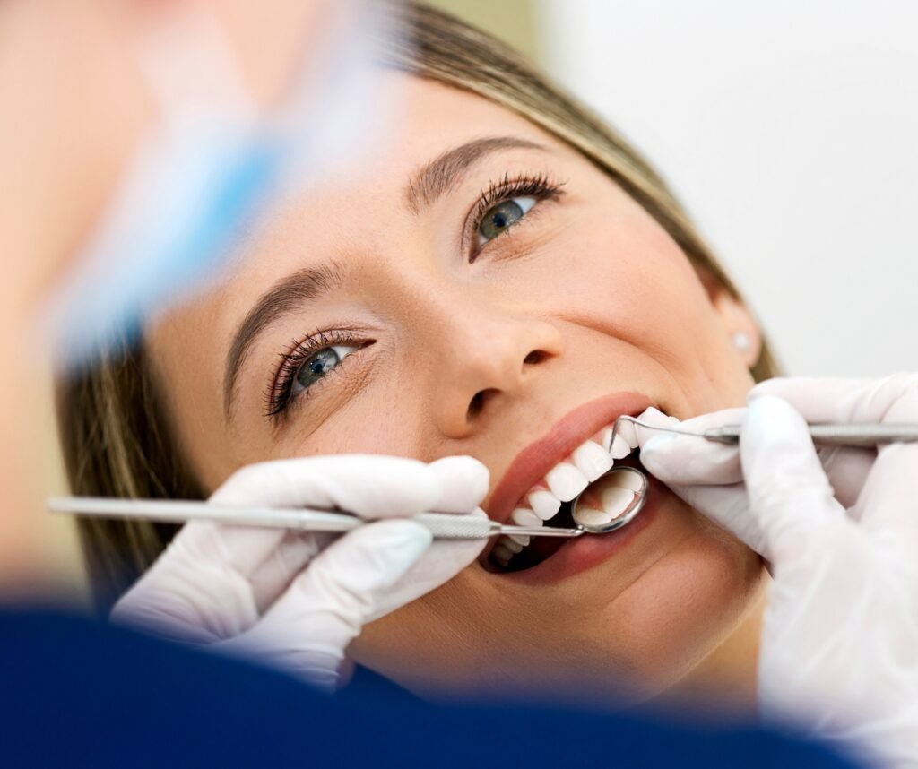 Close-up of healthy gums and teeth after successful gum disease prevention and treatment.