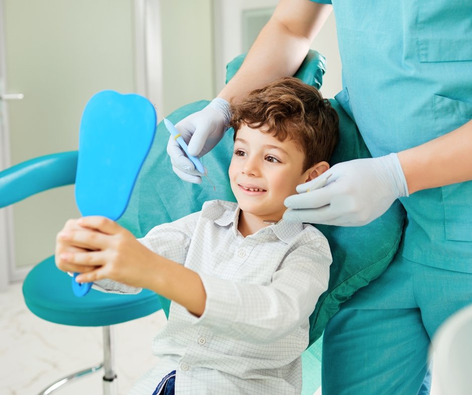 Paediatric dentist providing dental care for a child, ensuring a healthy smile from baby to teen.